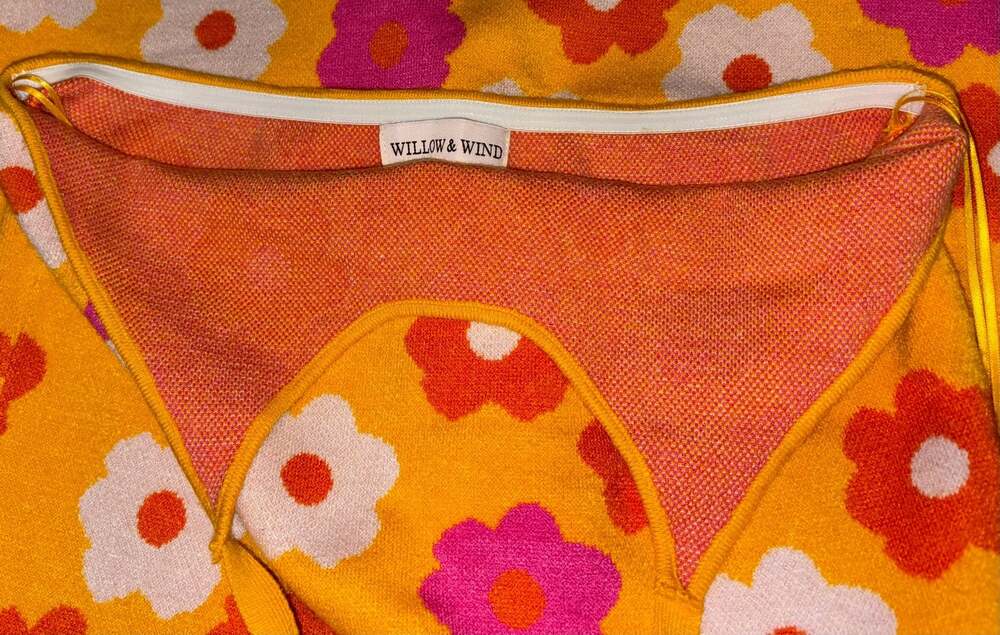 Willow & Wind Yellow Retro Floral Knit Halter Mini Dress - Picture 3 of 4